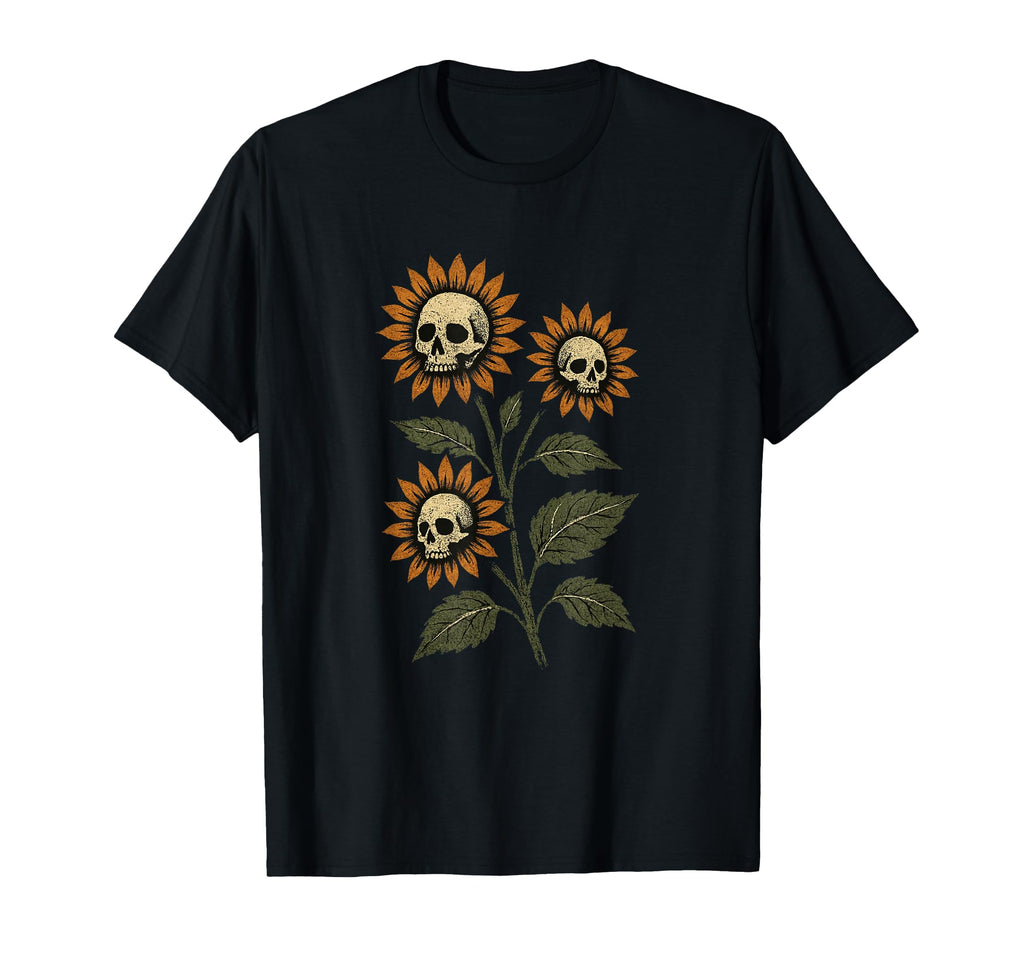Skull Sunflowers Gothic Goth Creepy T-Shirt - Aesthetic Graphic Men Women