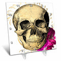 3dRose Anne Marie Baugh - Illustrations - Gothic Skull with Purple Flowers - Desk Clocks (dc_327279)