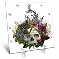 3dRose Gothic Purple and Black Floral Skull Illustration - Desk Clocks (dc_344844)