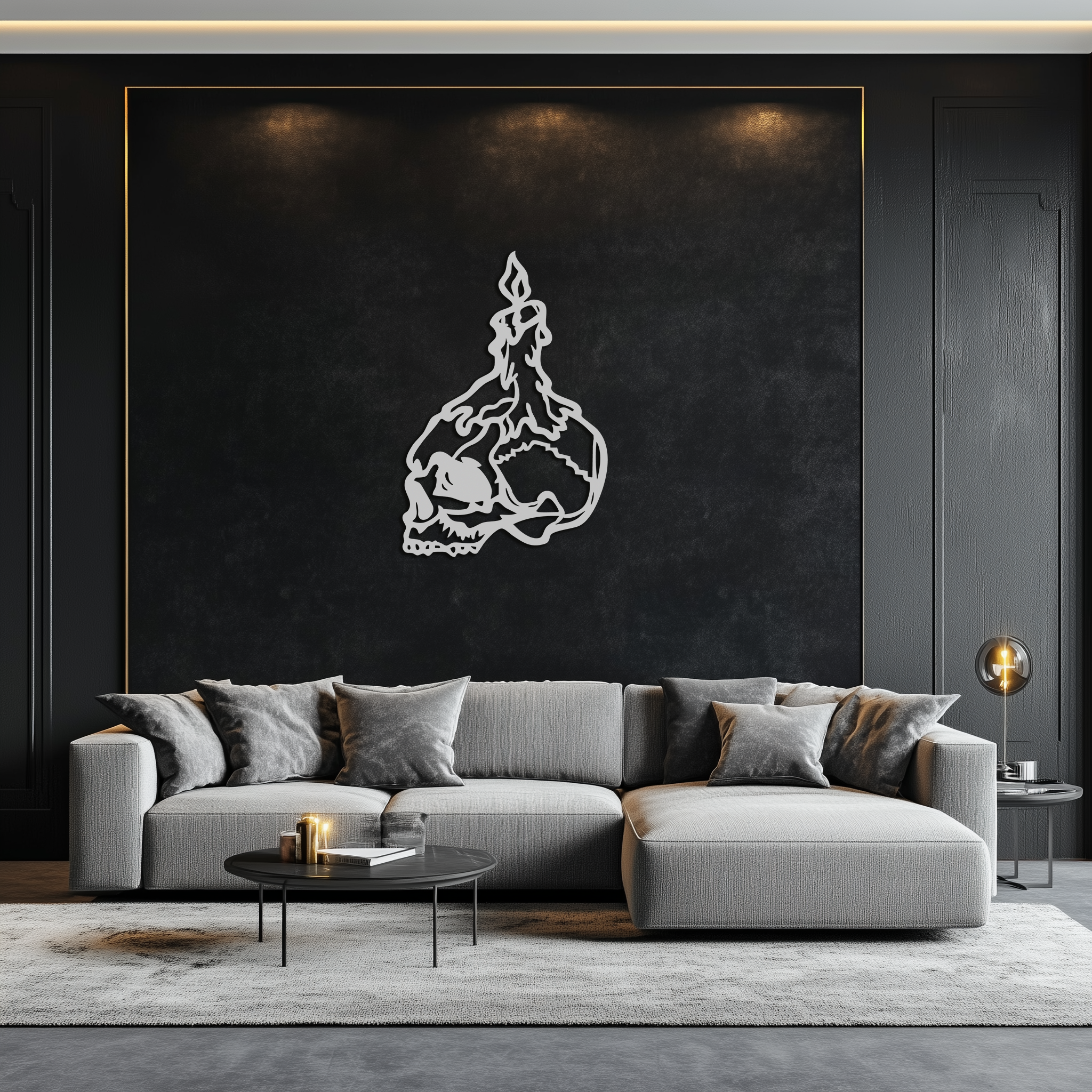 Candle on Skull Gothic Style Metal Wall Art – Dark Themed Home Decor - KAF643