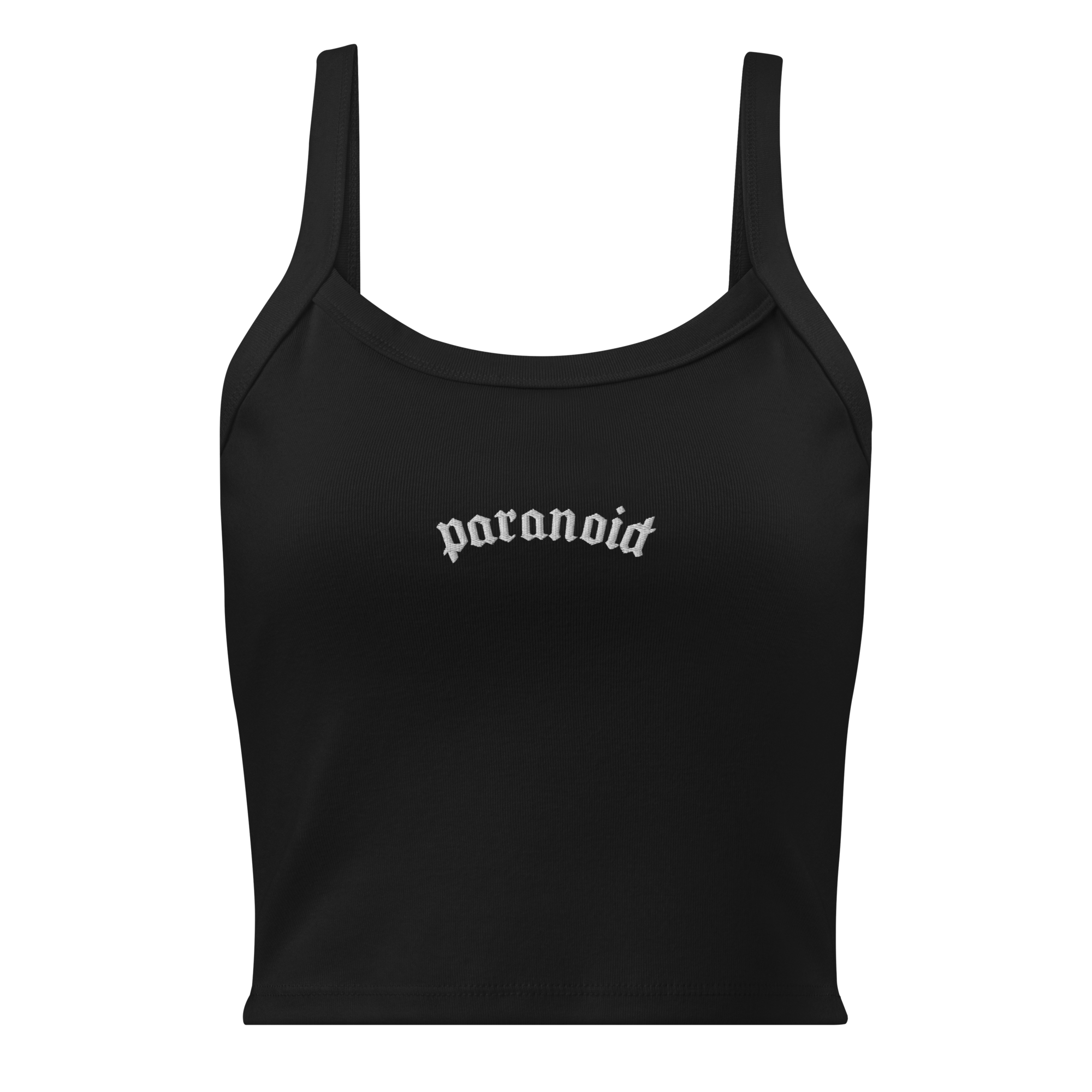 Paranoid Embroidered Ribbed Cropped Tank Top